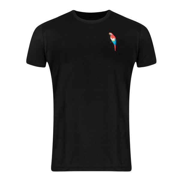 Unisex Black T-shirt with Parrot Embroidery