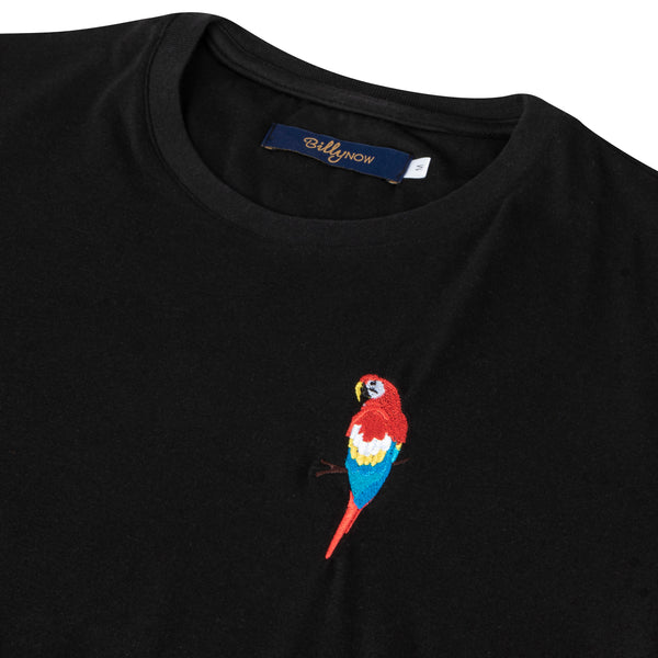 Unisex Black Tee with Parrot Embroidery