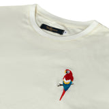 Unisex White Tee with Parrot Embroidery