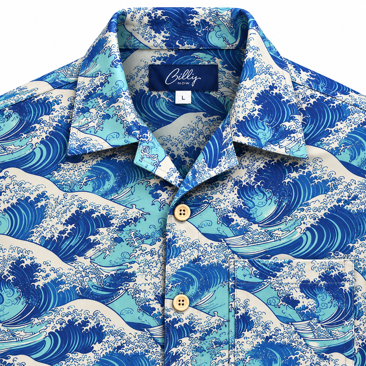 Men's Cuban Great Wave short sleeve Cuban shirt, photo 2